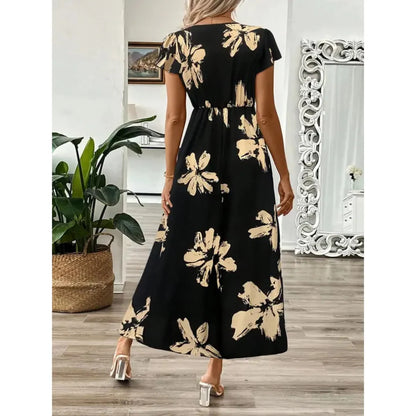 Odessa – Elegante vestido largo con estampado de follaje