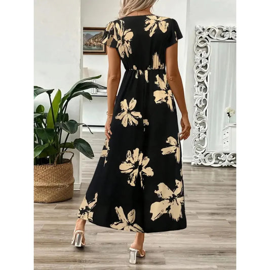 Odessa – Elegante vestido largo con estampado de follaje