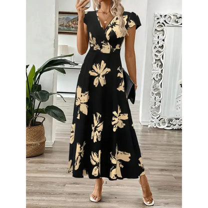 Odessa – Elegante vestido largo con estampado de follaje